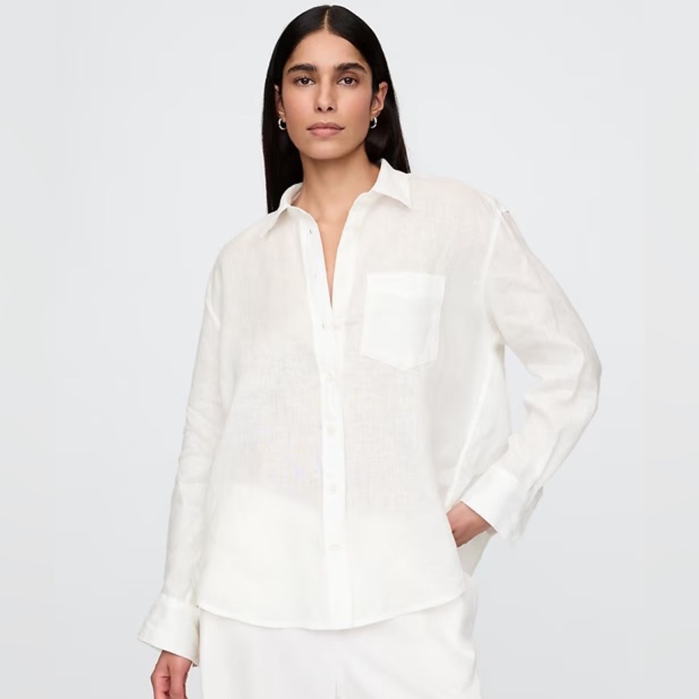 NEW Gap 100% Linen White Oversized Button Down Shirt size Large